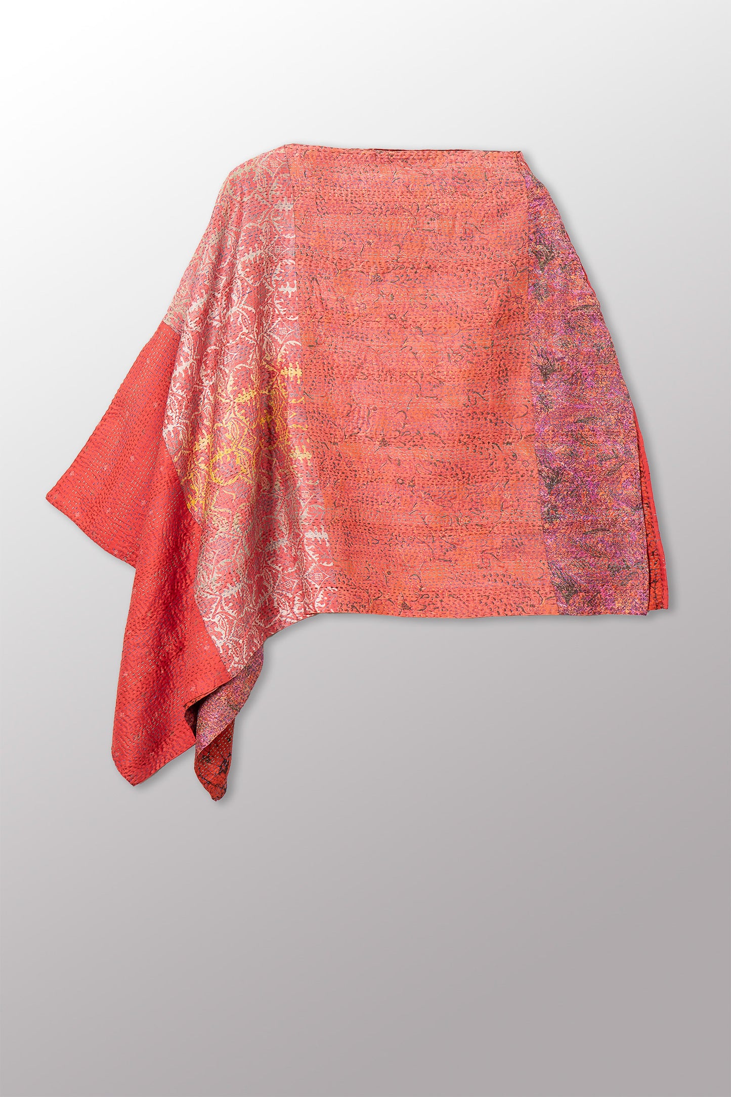 VINTAGE SILK KANTHA LONG CAPE - sv2841-0010a -