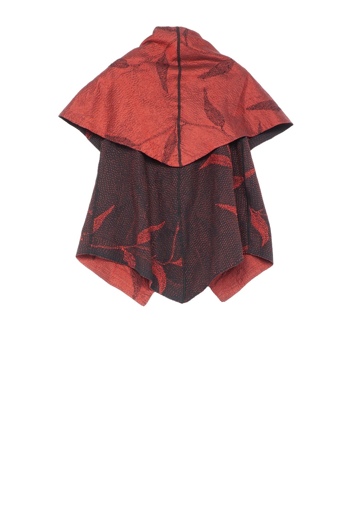 NIGHT BAMBOO SILK COTTON KANTHA CIRCULAR SHORT VEST - nb2202-red -