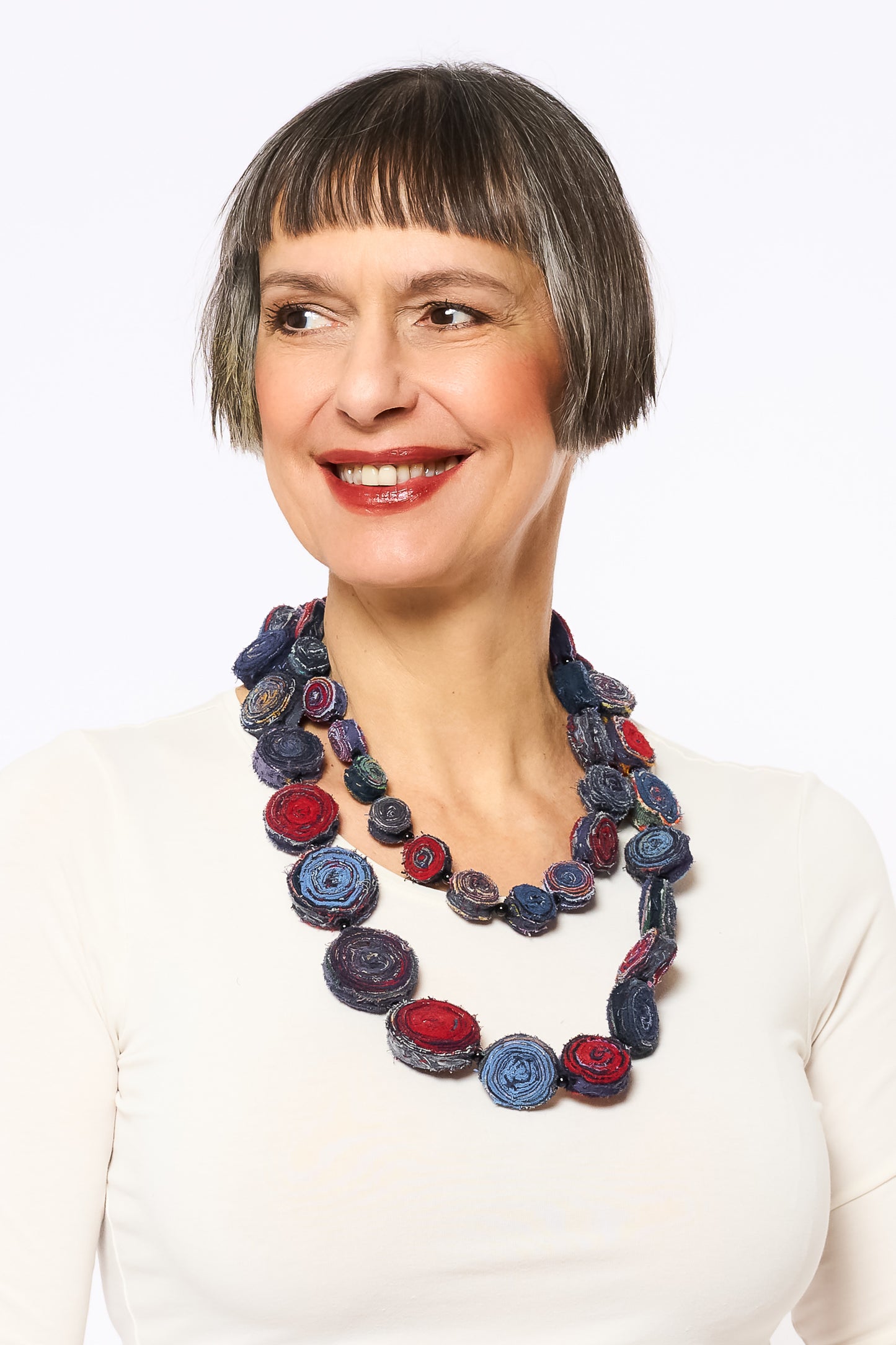 VINTAGE COTTON KANTHA SIMPLE EDDY LONG NECKLACE - cv2714-nvy -