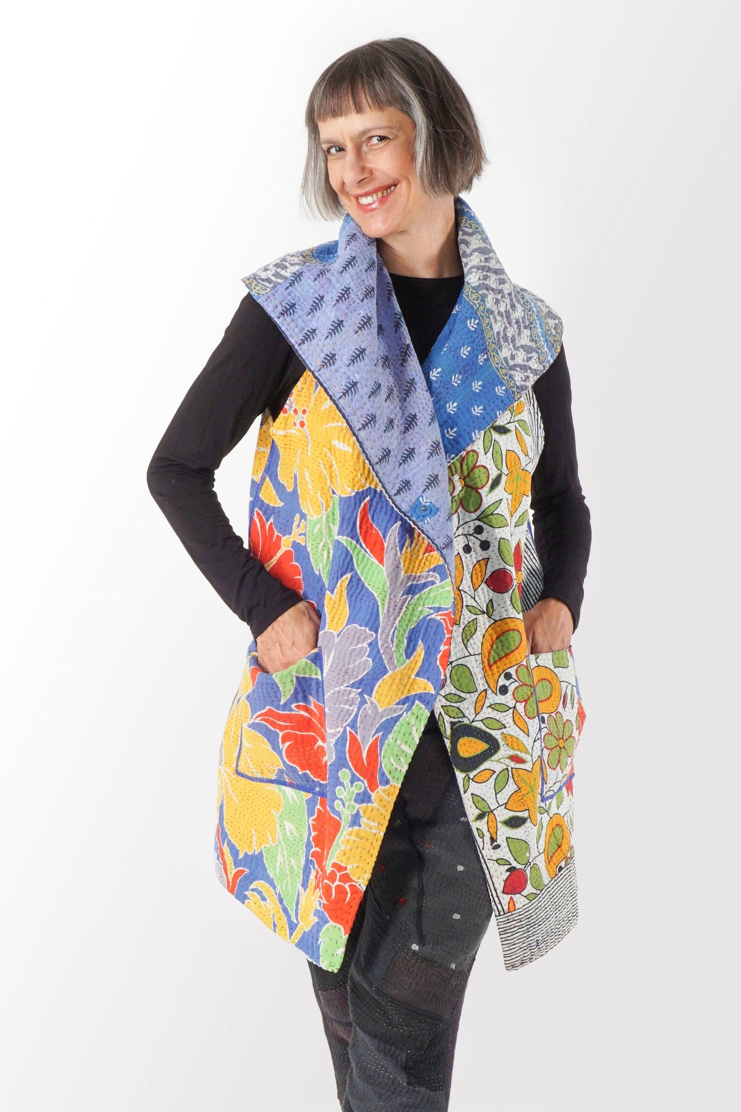 VINTAGE COTTON KANTHA CIRCULAR VEST - cv4201-0042a -