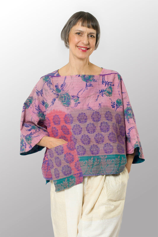 COTTON OVERDYE KANTHA 3/4 SLV. CROP TOP MIO - ov2538-ctel001a -