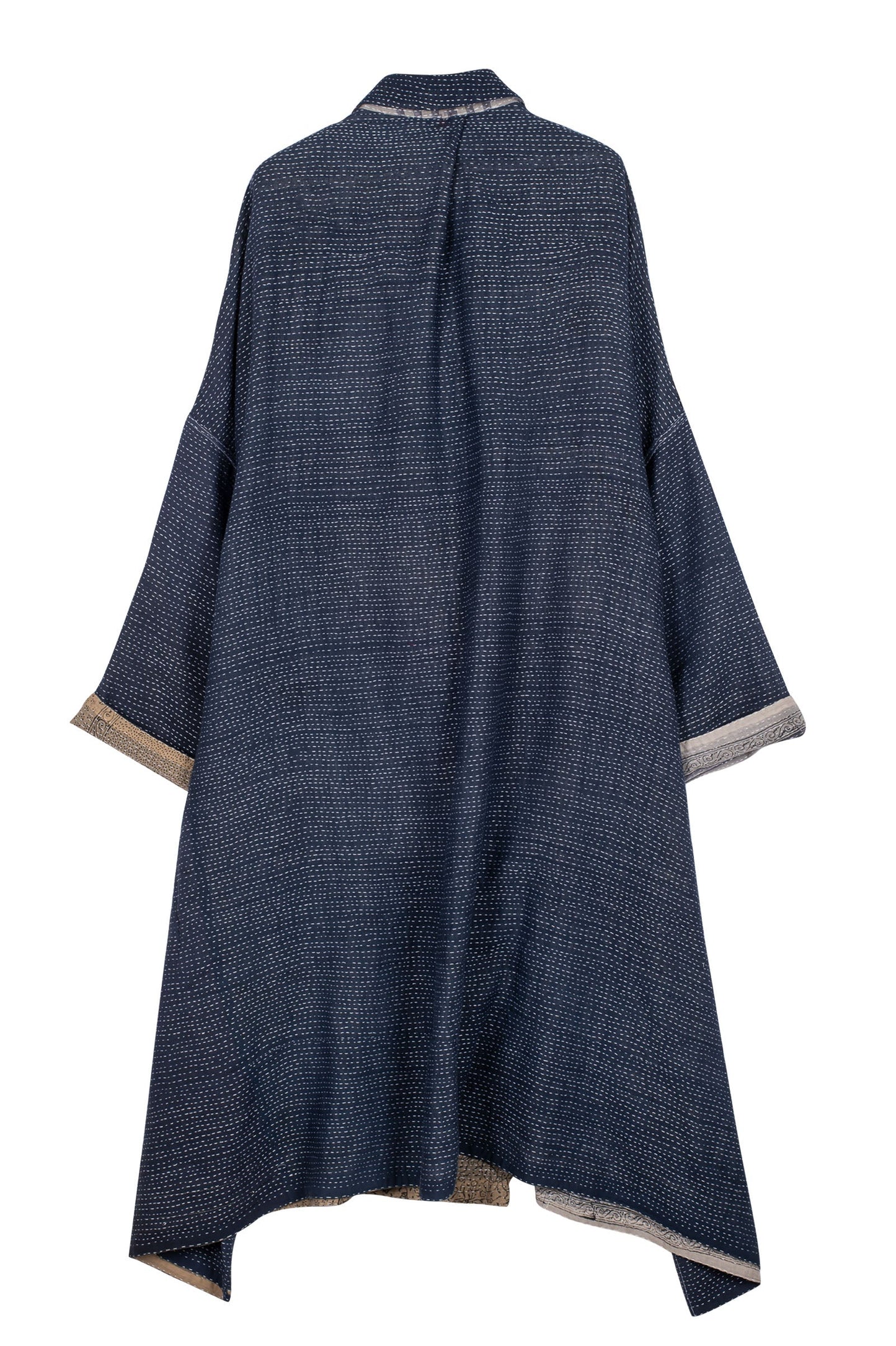 INDONESIAN PRINT VINTAGE INDIGO BACKING KANTHA OVERSIZE DRESS - bi2432-blu -