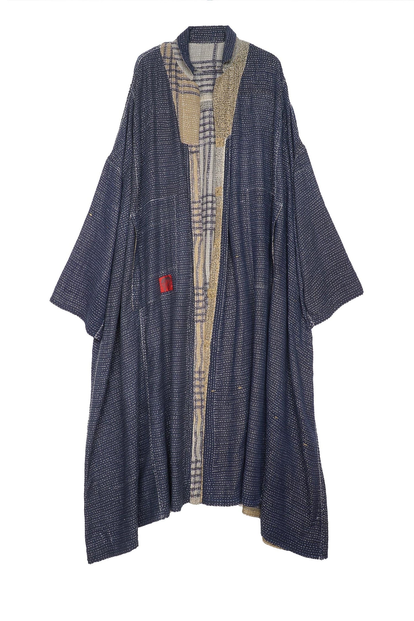 INDONESIAN PRINT VINTAGE INDIGO BACKING KANTHA OVERSIZE DRESS - bi2432-blu -