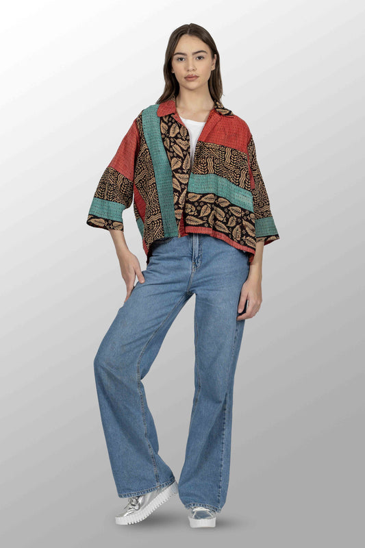 VINTAGE COTTON BBK KANTHA CLOPPED SHIRT - bl-bb2585-0001s -