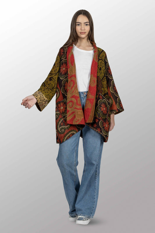 VINTAGE COTTON BBK KANTHA A-LINE JKT - bl-bb4003-0001a -