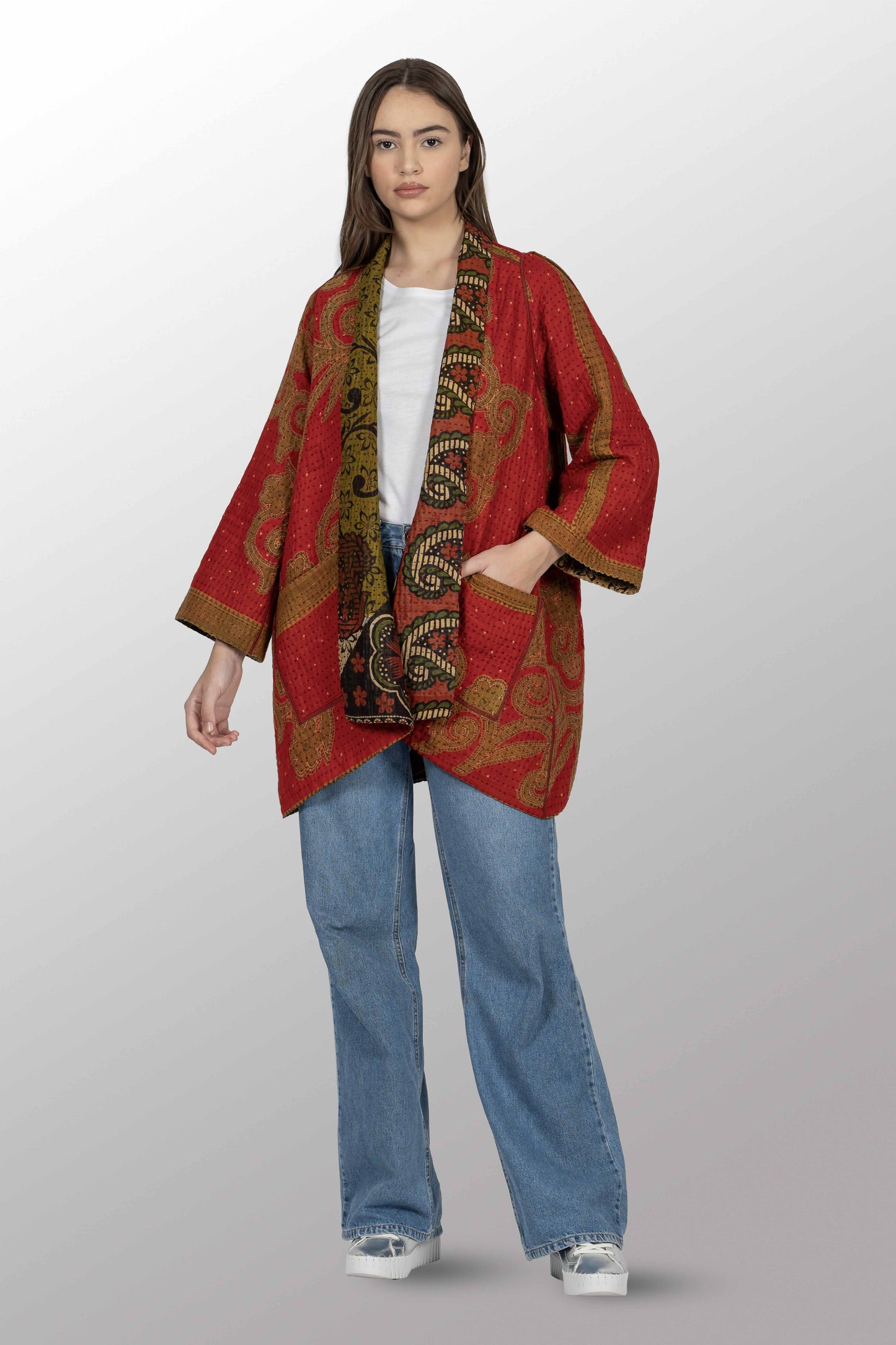 VINTAGE COTTON BBK KANTHA A-LINE JKT - bl-bb4003-0001a -