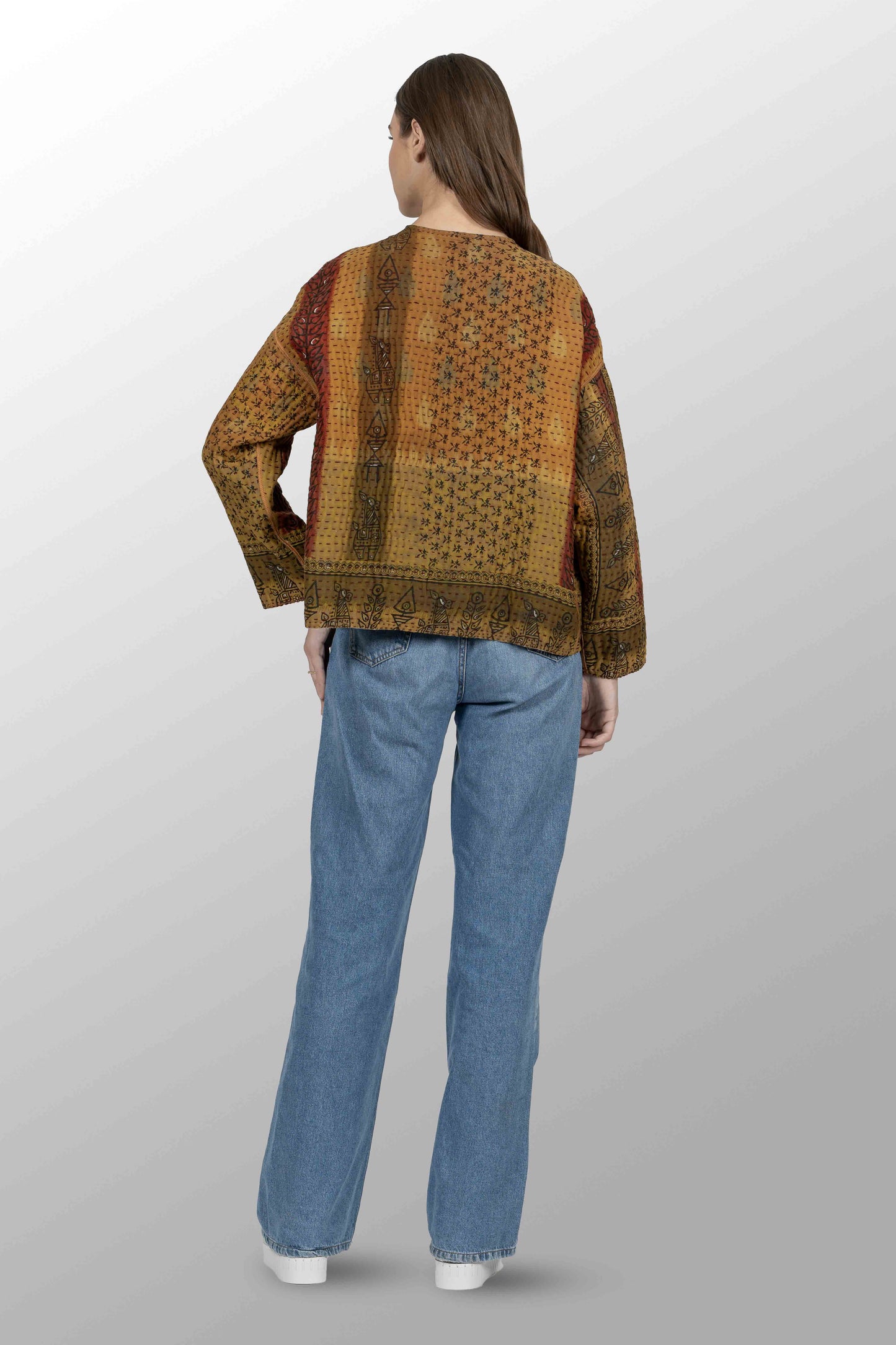 VINTAGE COTTON BBK KANTHA CREW NECK SHORT JACKET - bl-bb4053-0002a -