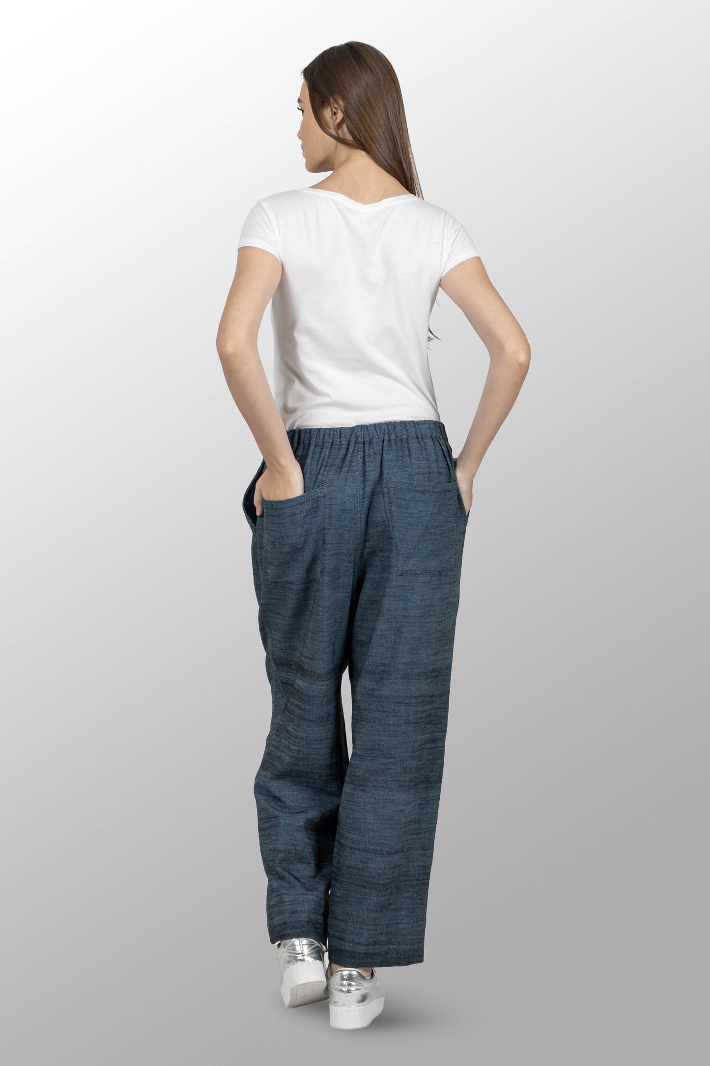 DENIM KNEE DARTS PANTS - bl-dn1667-nvy -