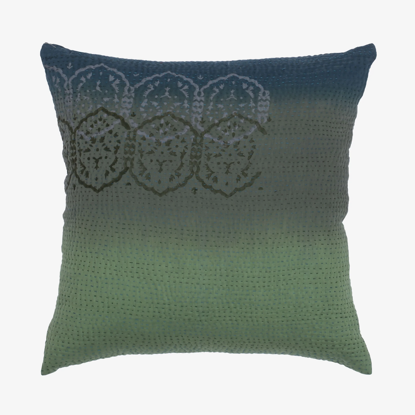 Vintage Fray Patch & Ombre Kantha Pillow Sham -Avocado -