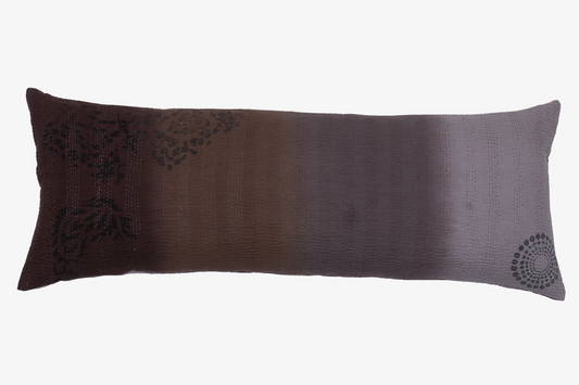 Vintage Fray Patch & Ombre Kantha Lumber Pillows -Chocolate -