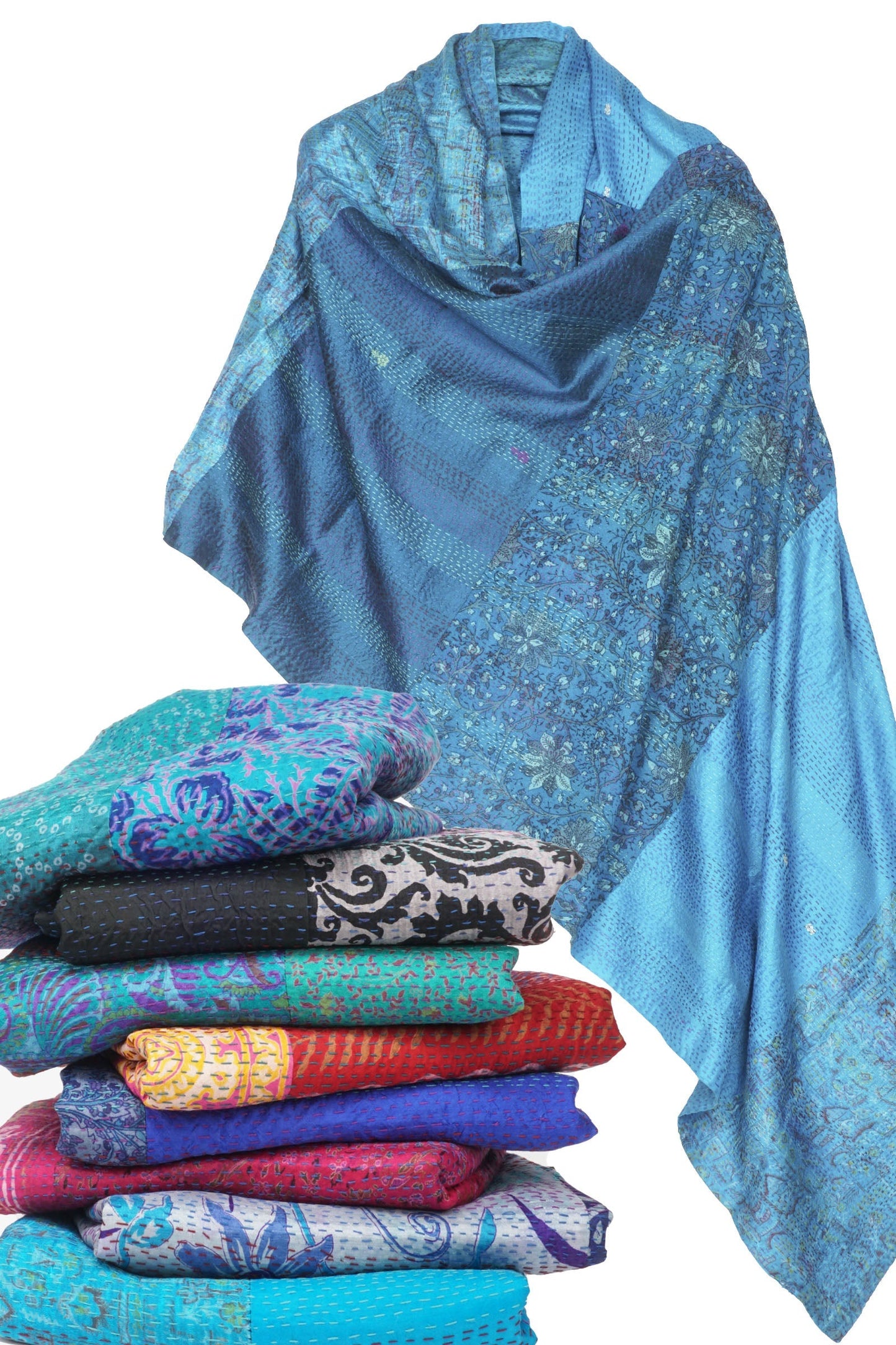 VINTAGE SILK KANTHA SHAWL LARGE - sv2803-mlt -