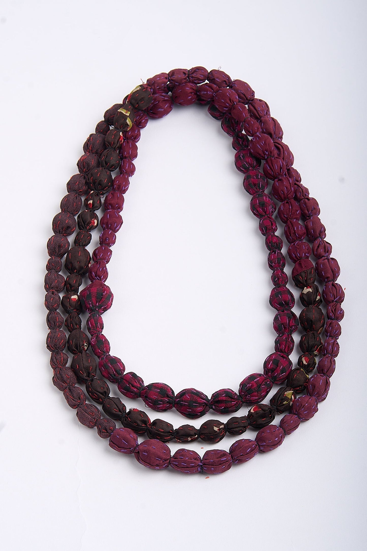 MONE SHIBORI TIE DYE KANTHA TIE-BEADS LONG NECKLACE - ms2707-pik -