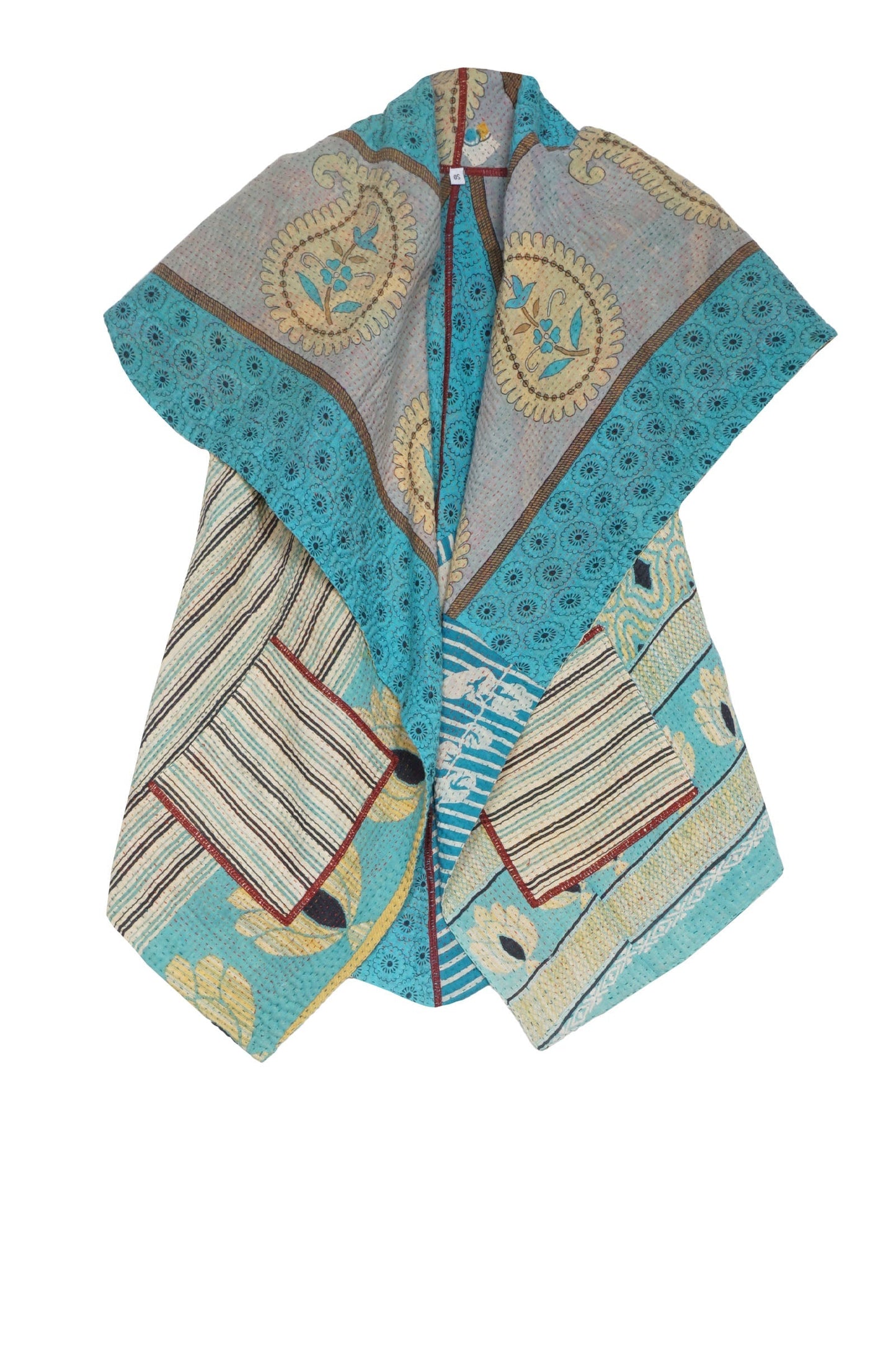 VINTAGE COTTON KANTHA CIRCULAR SHORT VEST - cv4202-0004a -