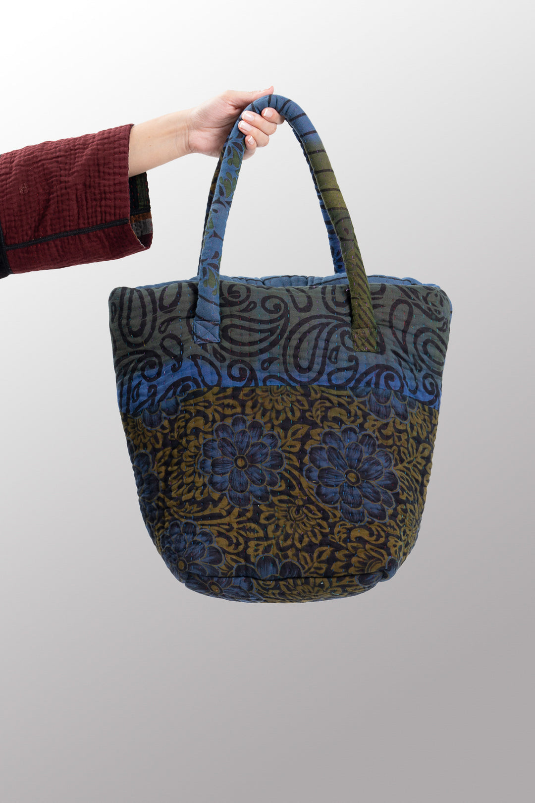 Quilted Overdye Cotton Kantha Bucket Tote 