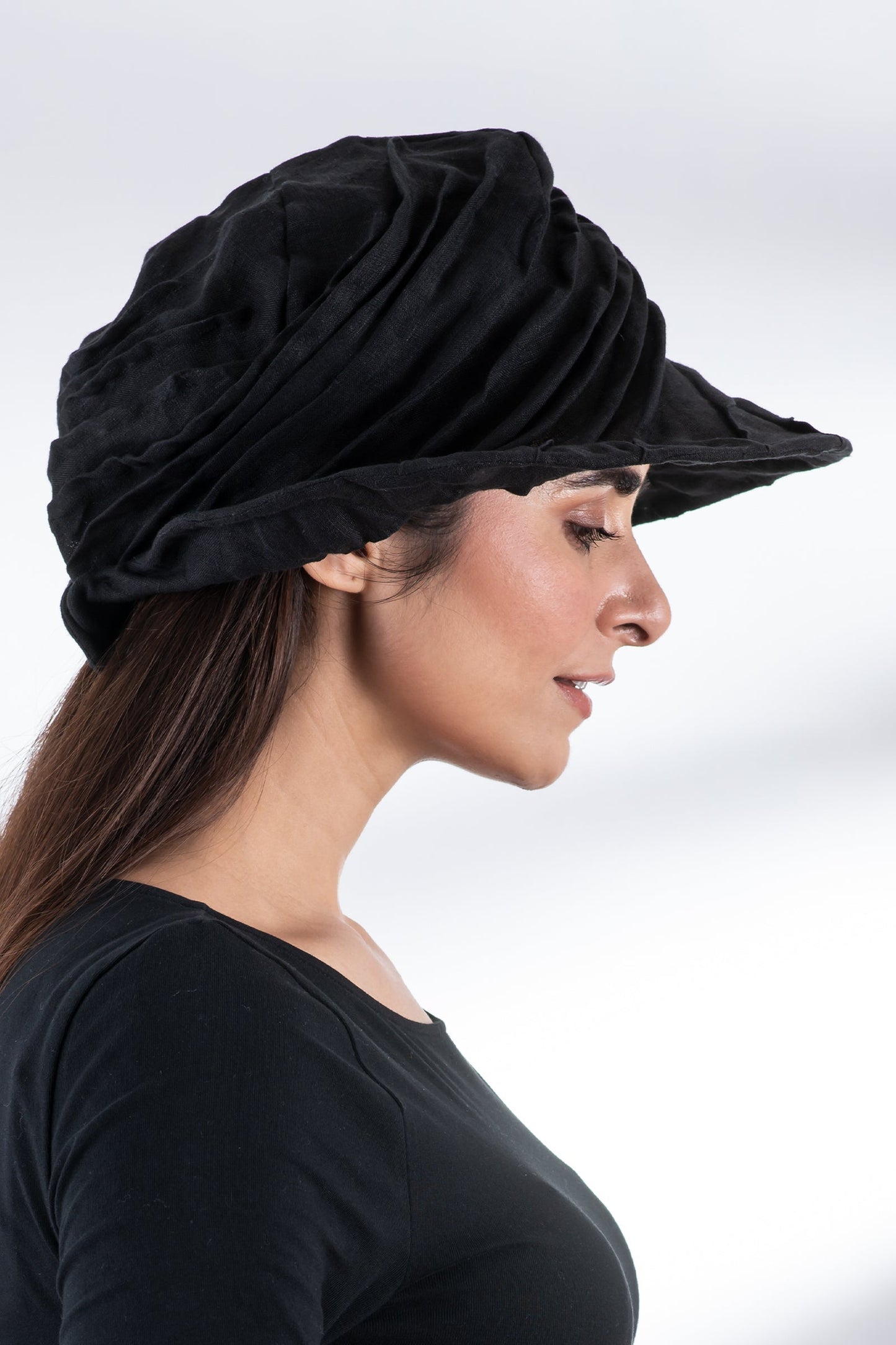LINEN TWIST TUCKED BRIM HAT - ln1886-blk -