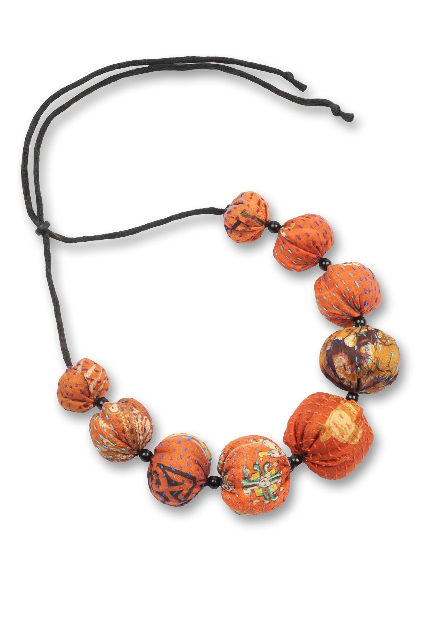VINTAGE SILK KANTHA NUTS SHORT NECKLACE - sv2700-org -