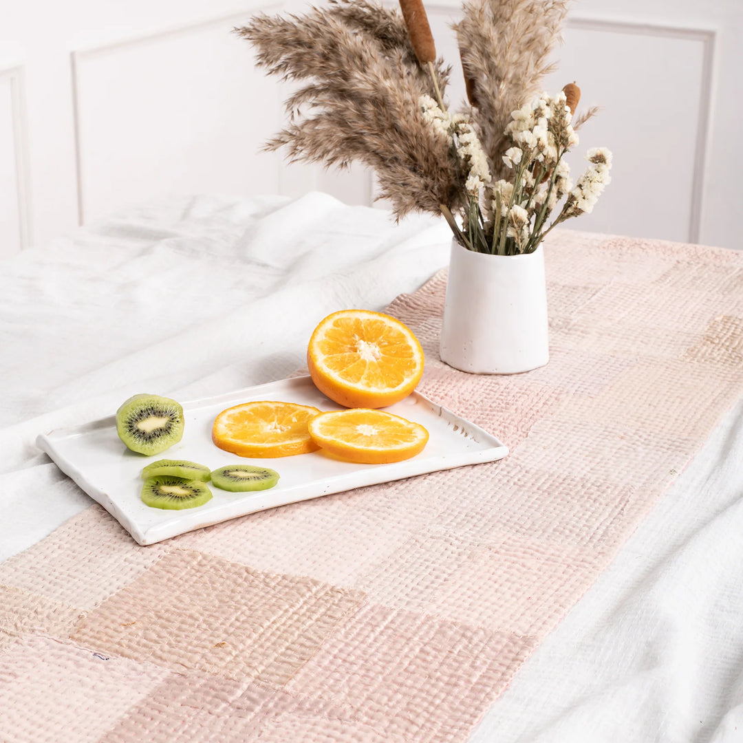 Mosaic Fray Patch vintage Kantha Table Runner - Shallot