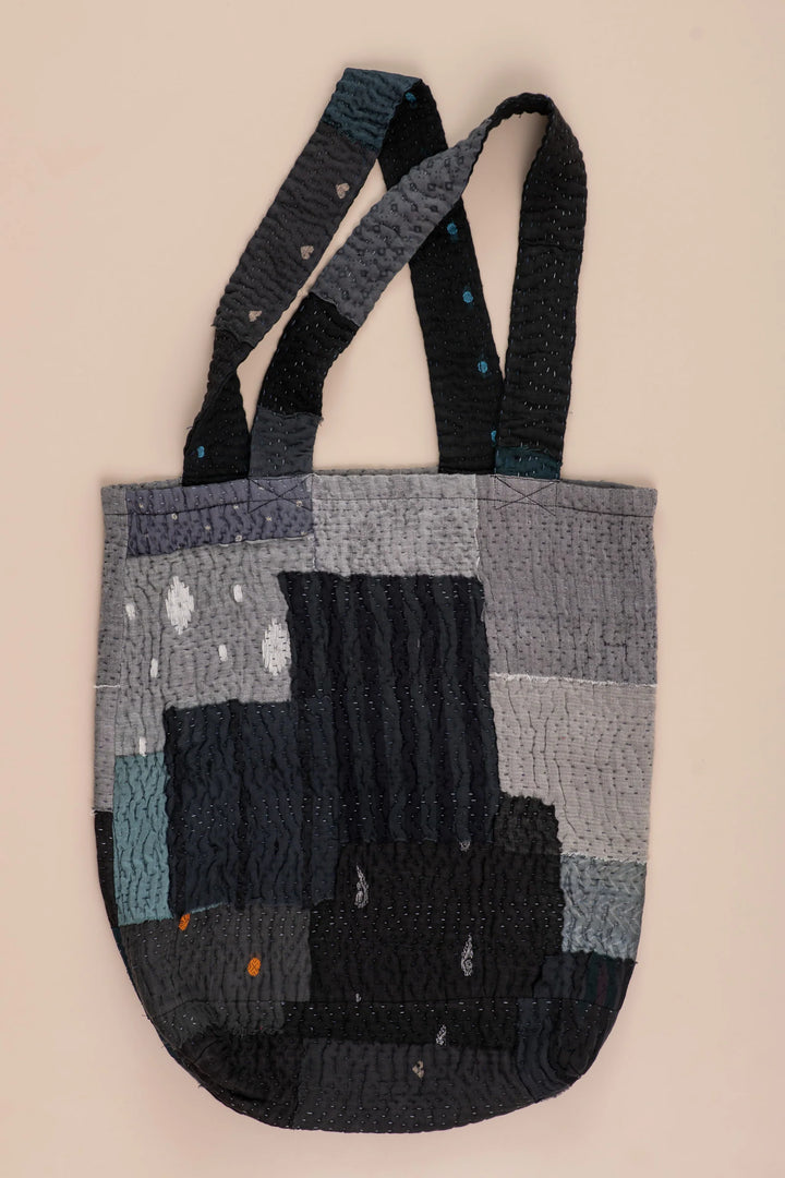Landscape Handmade Vintage Kantha Tote Bag -Black
