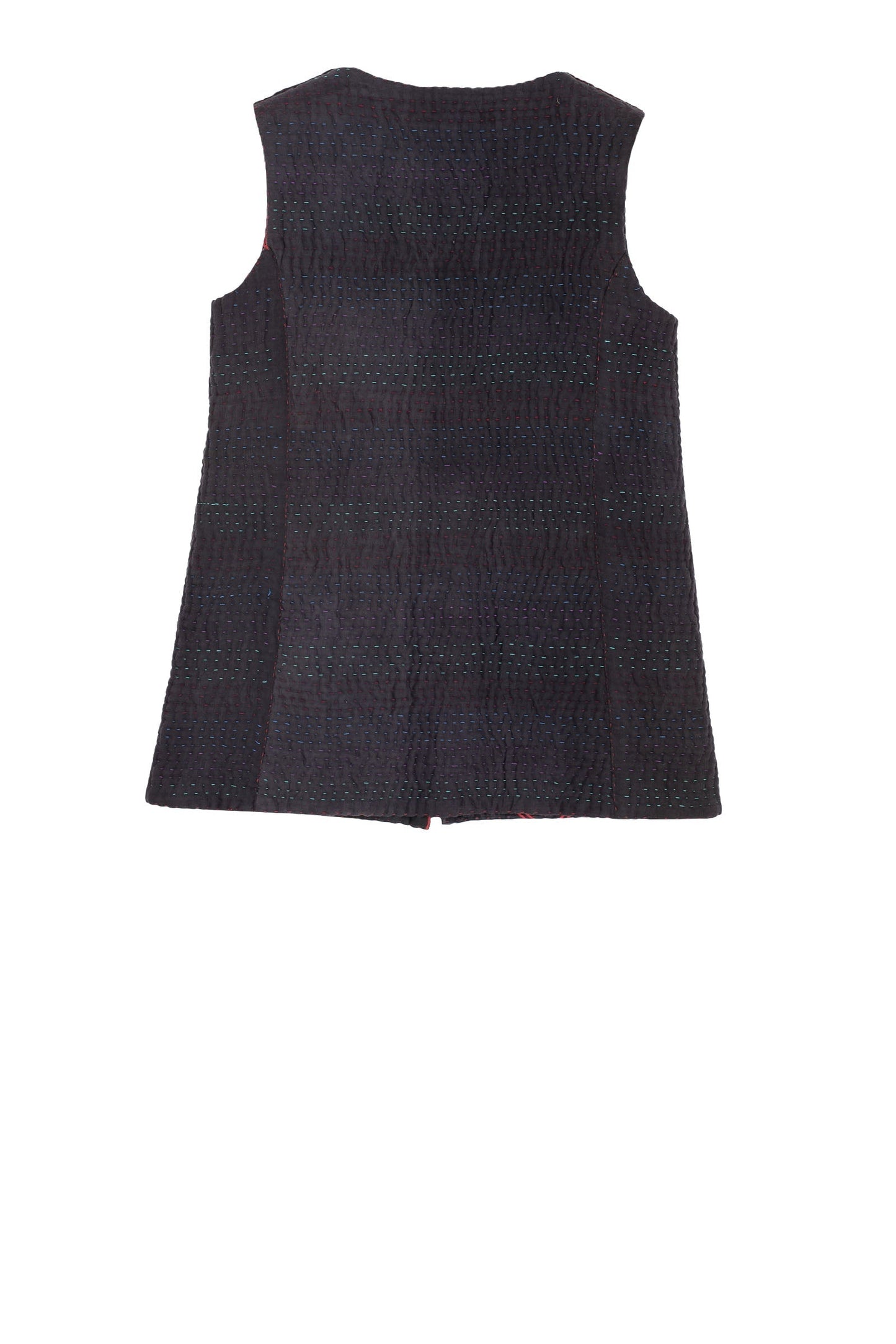 QUILTED VINTAGE COTTON KANTHA CREW NECK FITTED VEST MEDIUM - cq5233-0006m -