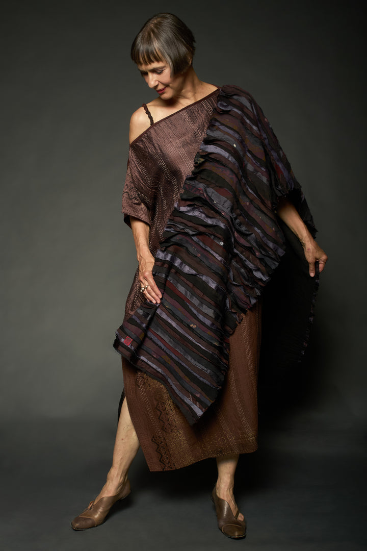 WAVY STRIPE KANTHA SCARF STANDARD - wv2801-brn -