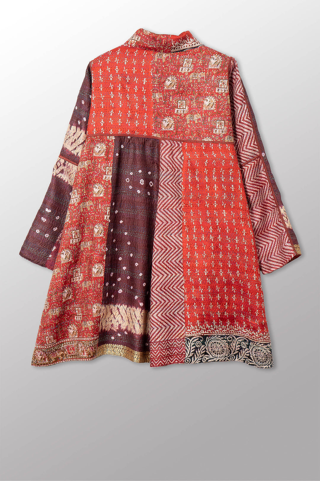 VINTAGE SILK KANTHA A-LINE DUSTER - sv2311-0014a -