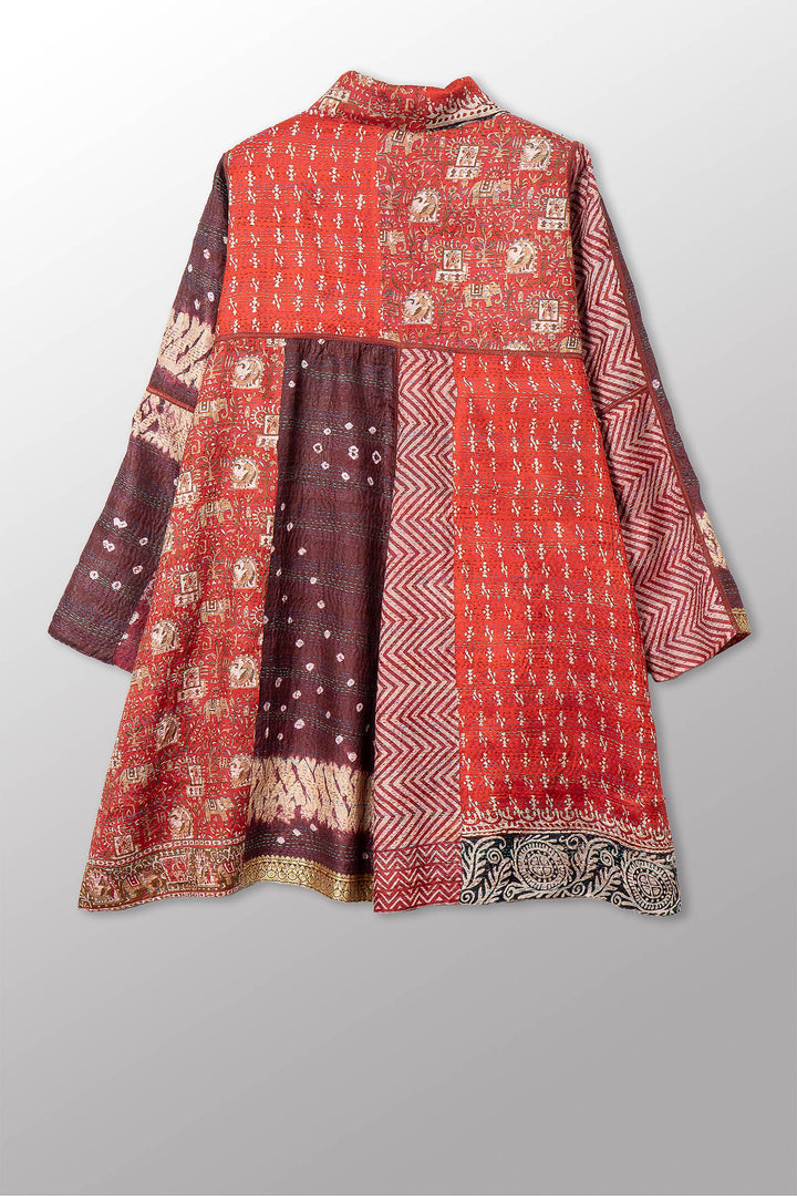 VINTAGE SILK KANTHA A-LINE DUSTER - sv2311-0014a -