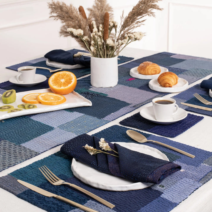 Landscape Handmade Kantha Coaster - Navy (Set of 2)