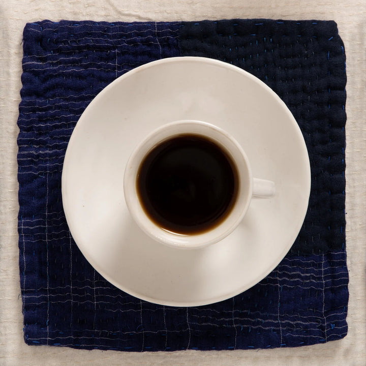 Landscape Handmade Kantha Coaster - Navy (Set of 2)