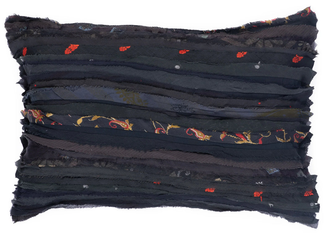 Wavy Stripe Patch Pillow -Black