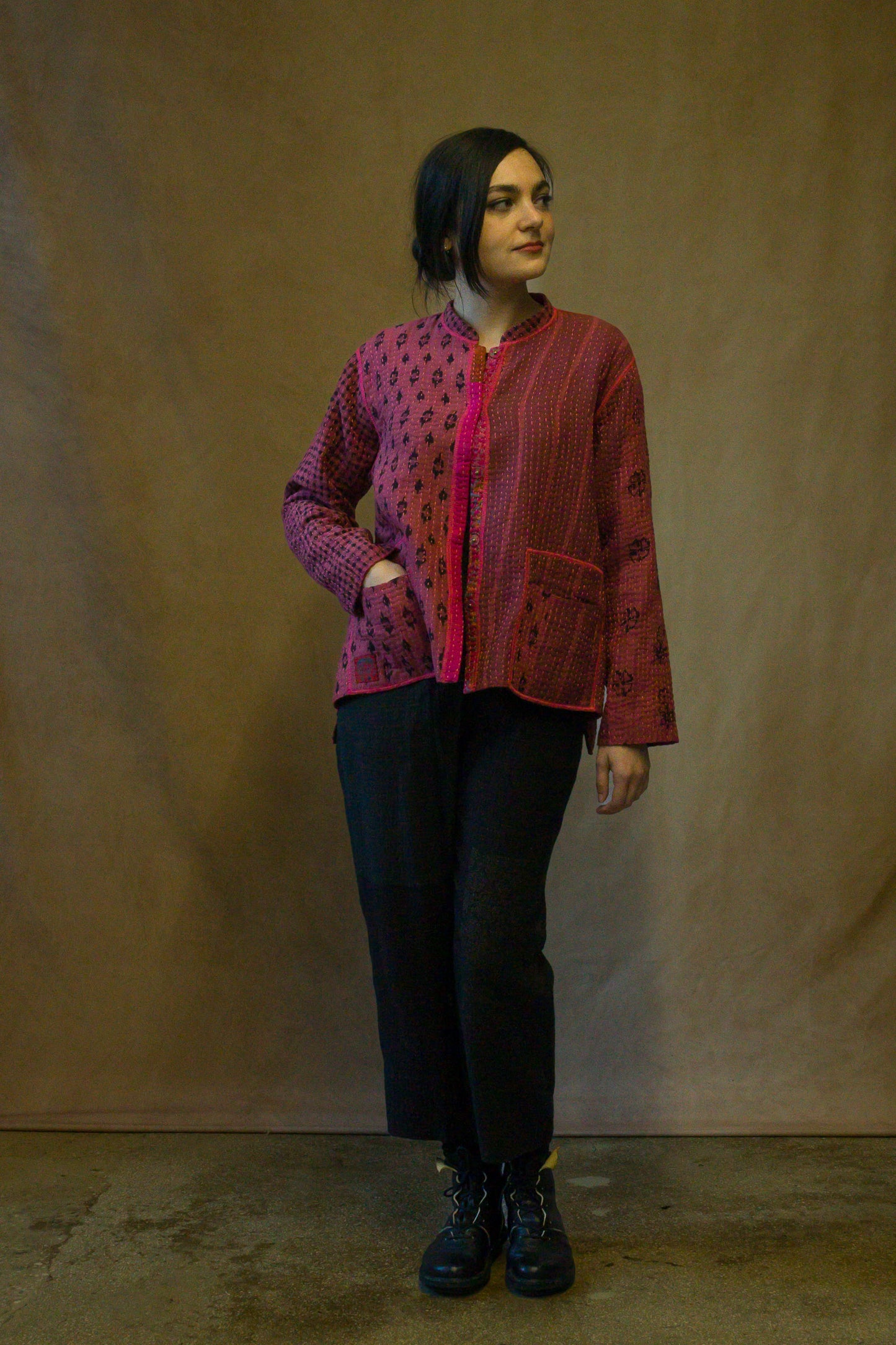 BBB PATCH KANTHA KAFTAN JACKET SHORT - bl-bbb4088-pik -