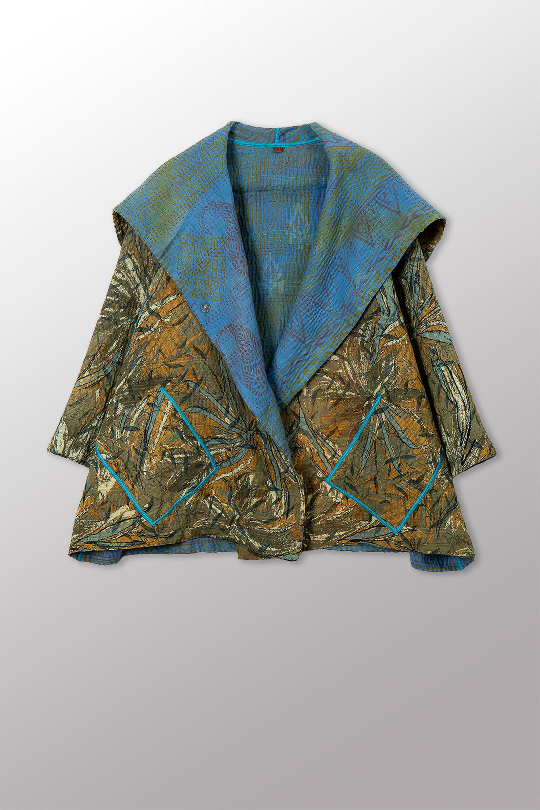 VINTAGE SILK GEORGETTE COTTON KANTHA FLARE JACKET - gc4010-0003a -