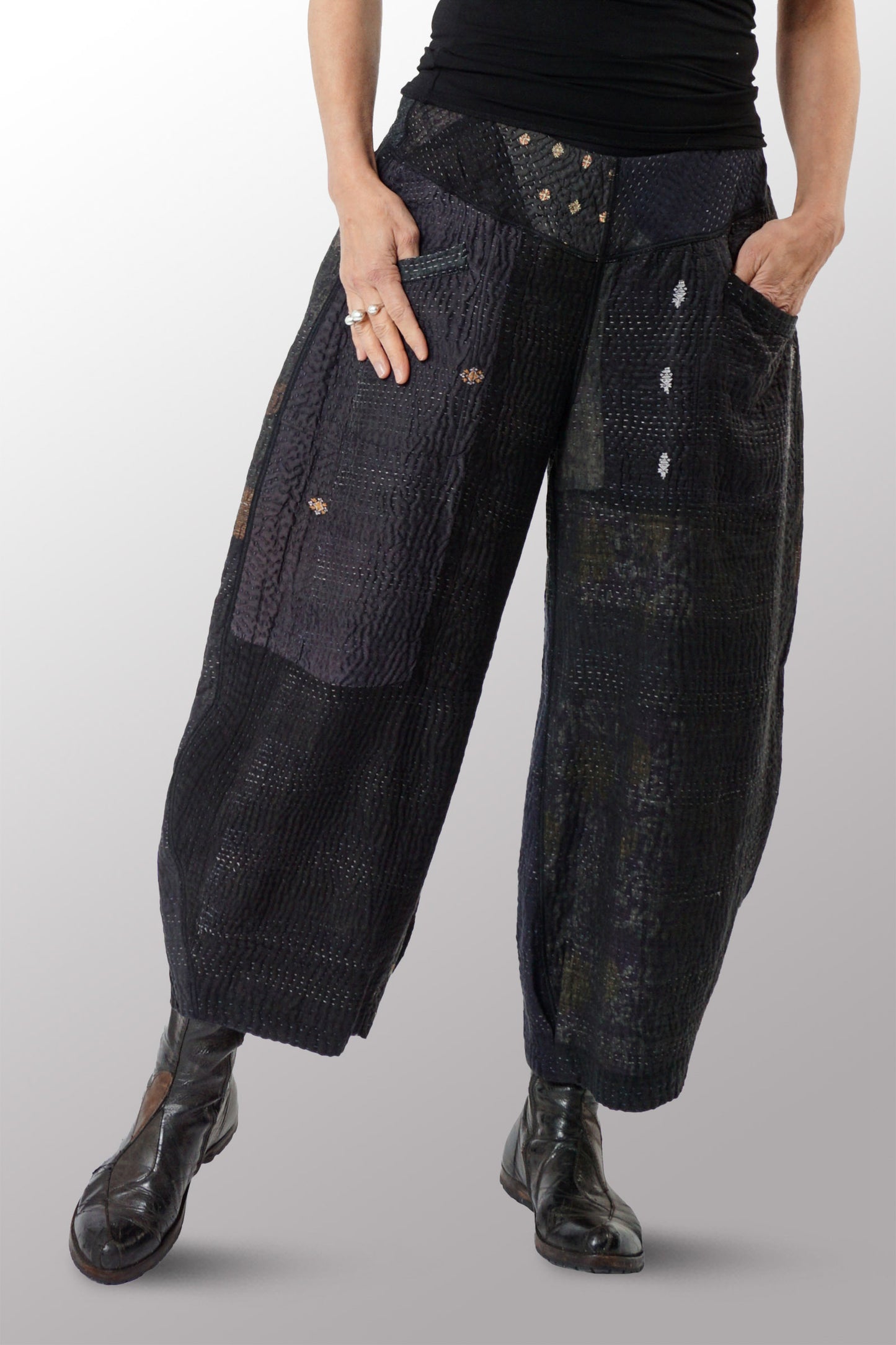 JAIPUR PATCH KANTHA LANTERN PANTS - jp4634-blk -