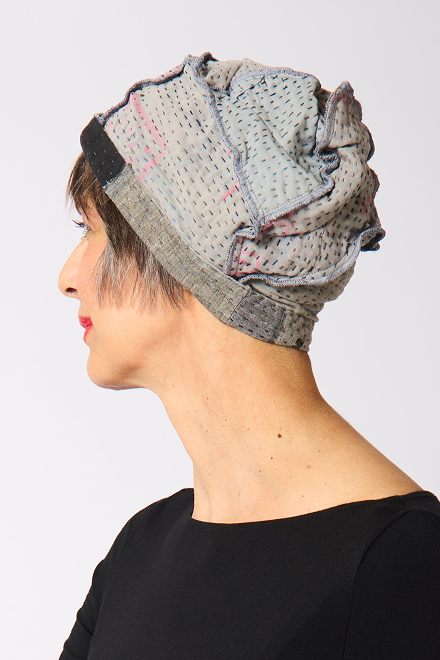 FRAYED PATCH KANTHA PATCHWORK HAT - fi4880-glk -
