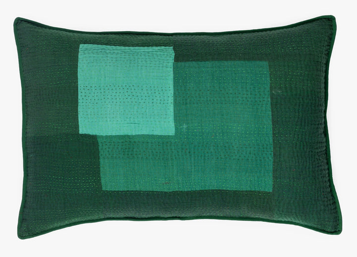 Landscape Fray Path vintage Kantha Pillow - Green
