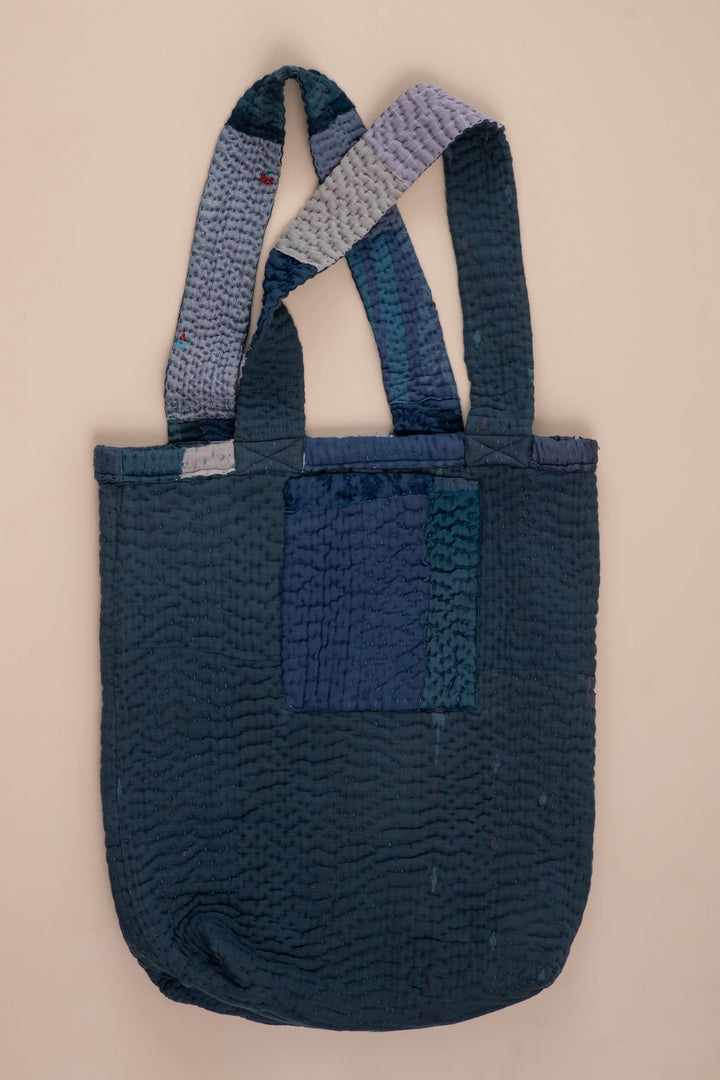 Landscape Handmade Vintage Kantha Tote Bag -Navy