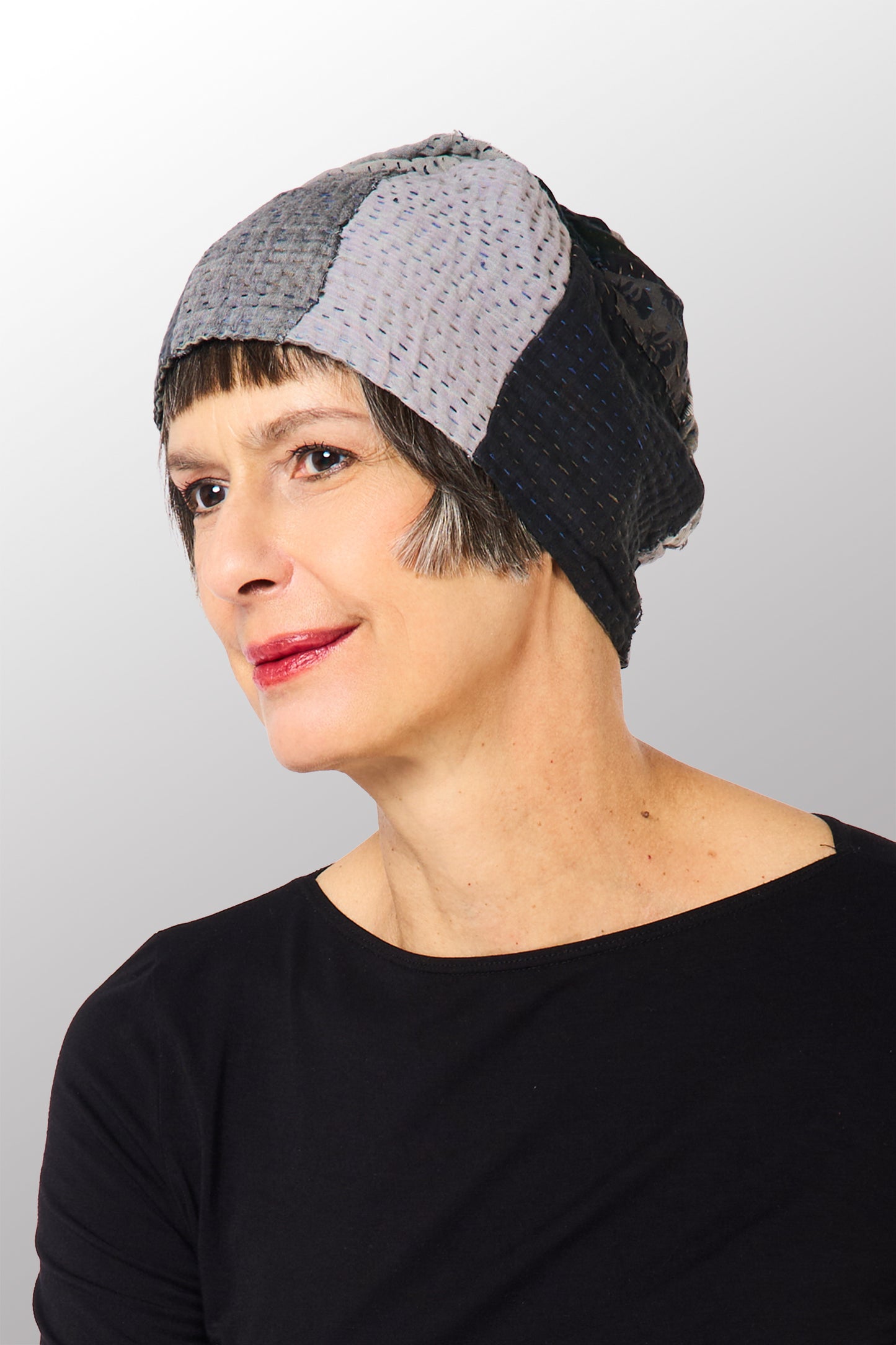 FRAYED PATCH KANTHA PATCHWORK HAT - fi4880-gry -