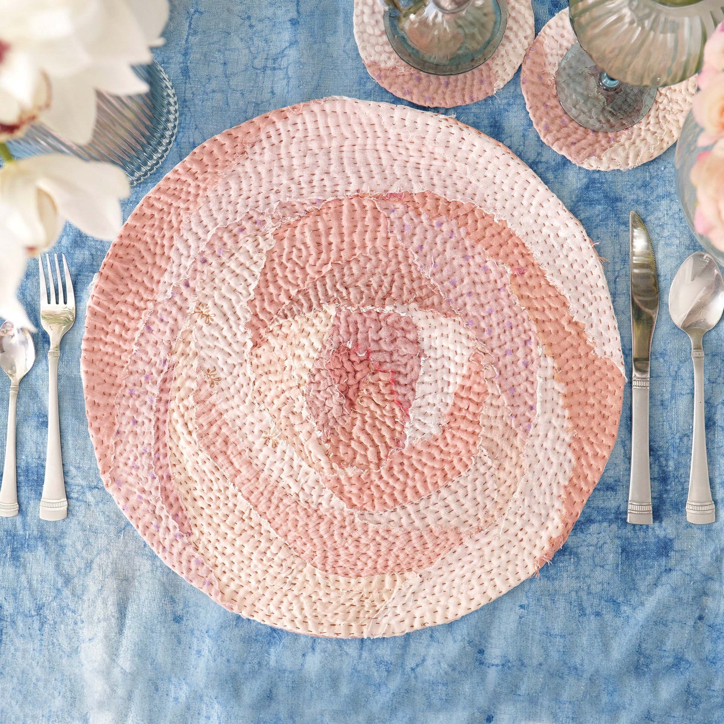 Ash Rose fray patch kantha  Placemat (Set of 2)