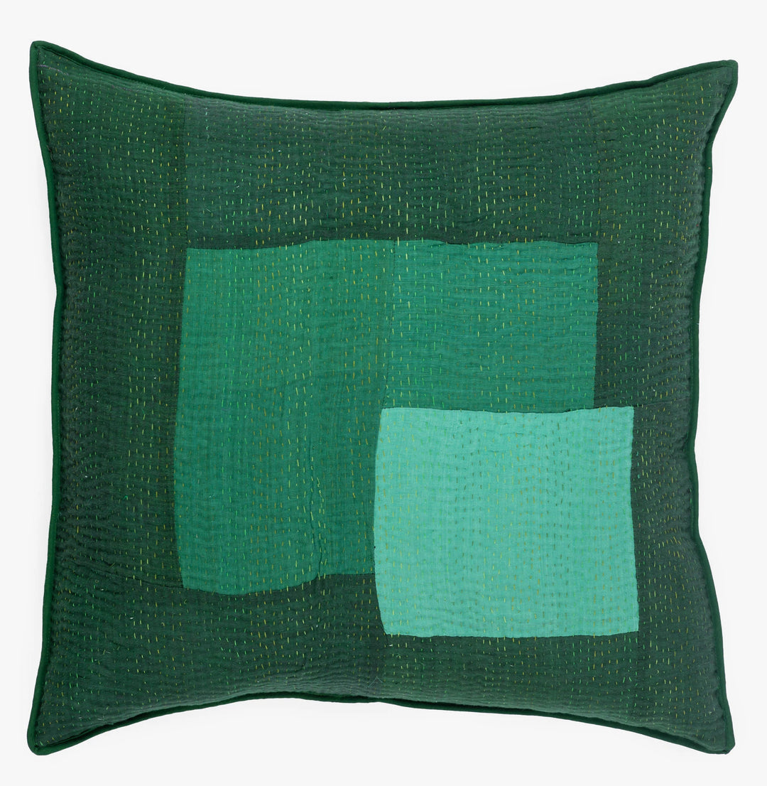 Landscape Fray Path vintage Kantha Pillow - Green