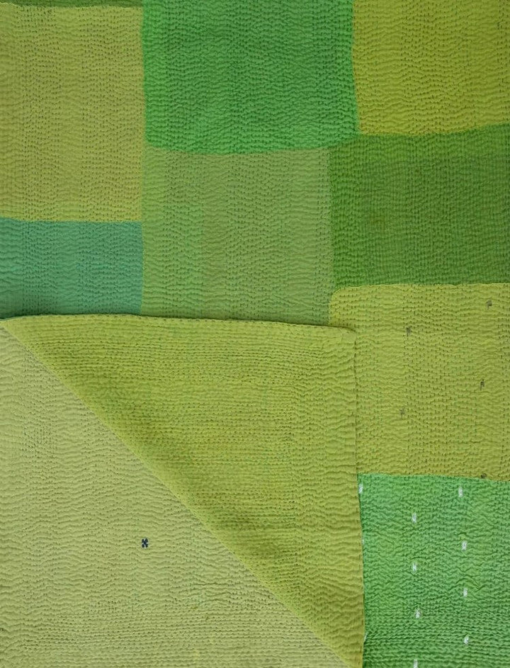 Mosaic Fray Patch Vintage Kantha Throw -Lime Green