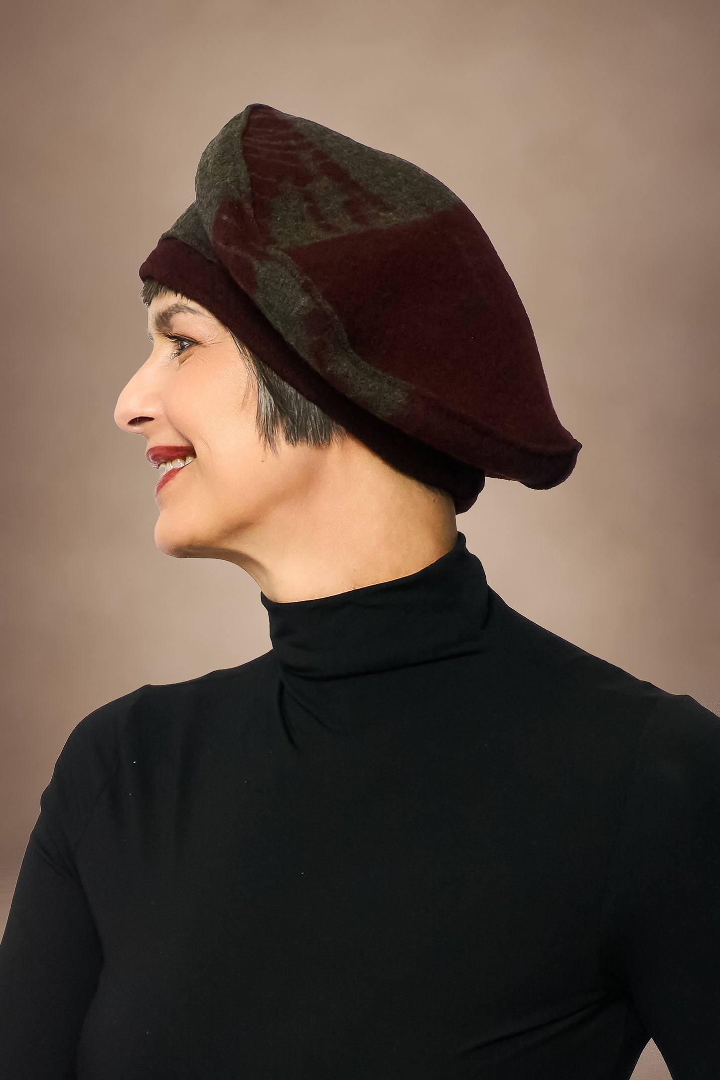 CIRCLE TIE DYE BOILED WOOL BERET - tw1896-brn -