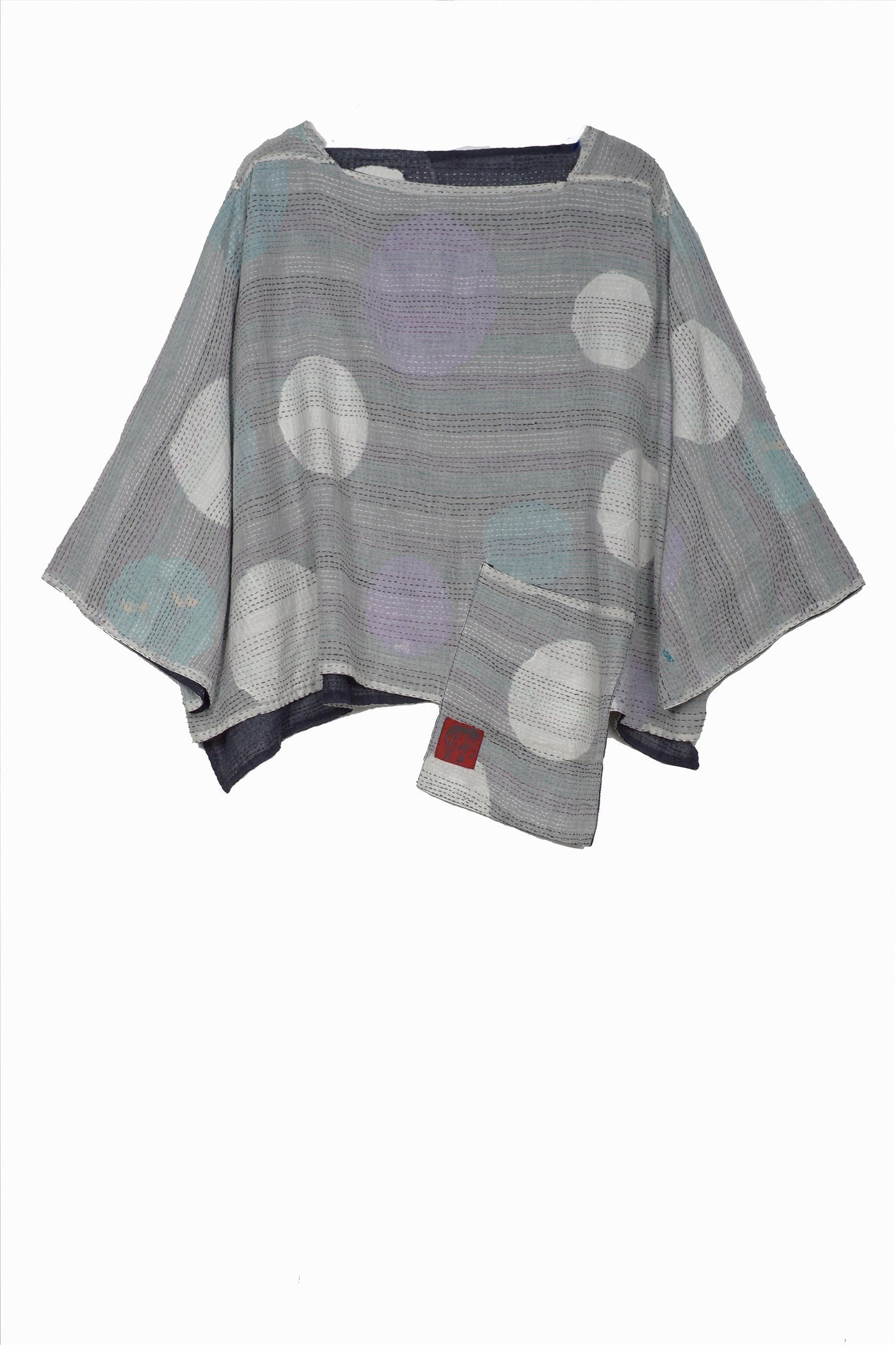 CUT OUT KANTHA 3/4 SLV. CROP TOP - ck2528-blu -