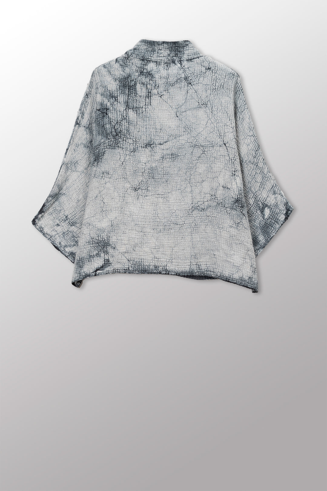 MUD DYE RIPPLE KANTHA FUNNEL NECK POCKET TOP - yp2t104-gry -