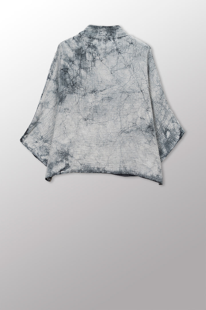 MUD DYE RIPPLE KANTHA FUNNEL NECK POCKET TOP - yp2t104-gry -