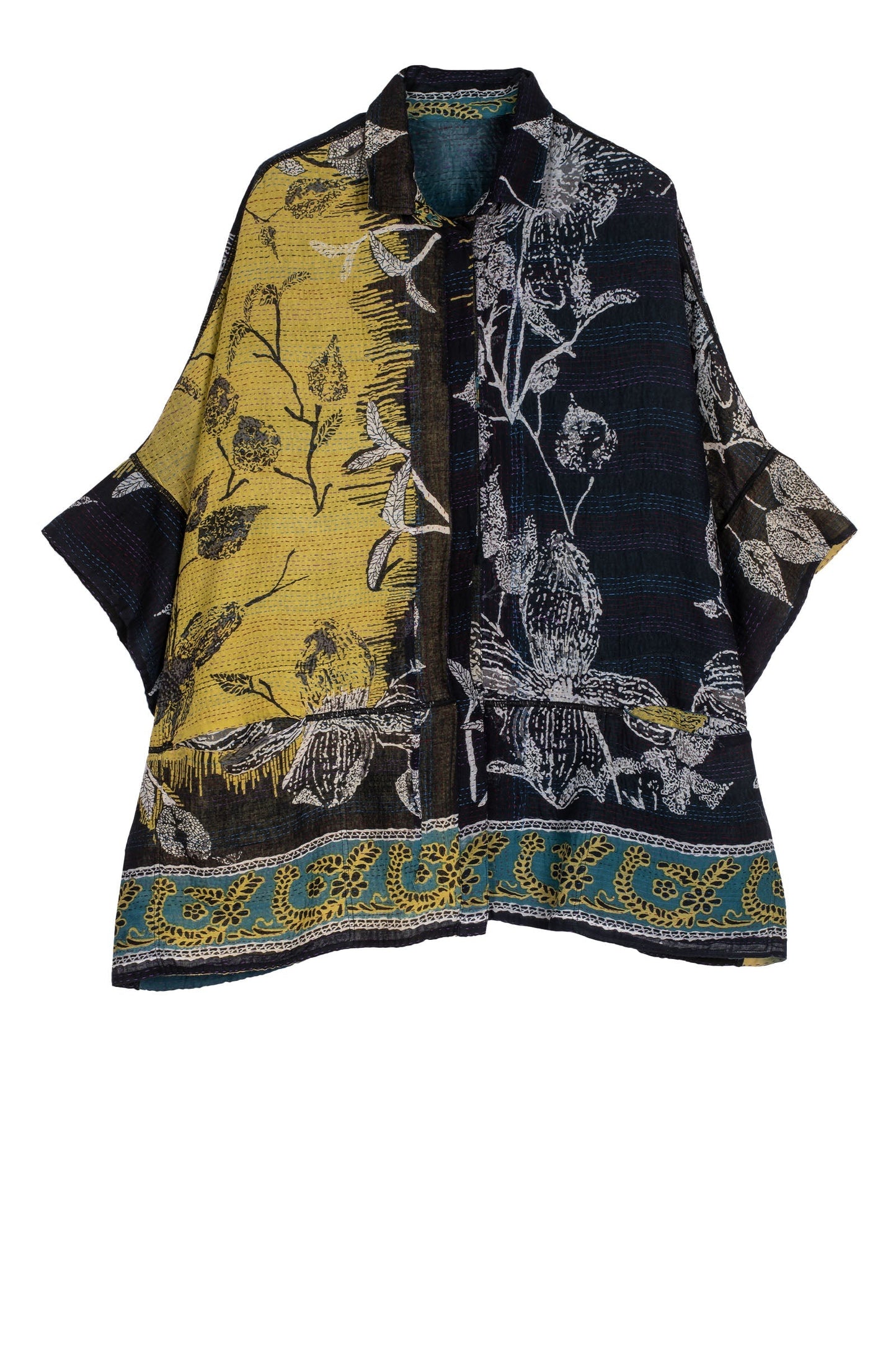 ORGANIC LEAVES KANTHA WIDE SHIRT - ol2546-blk -