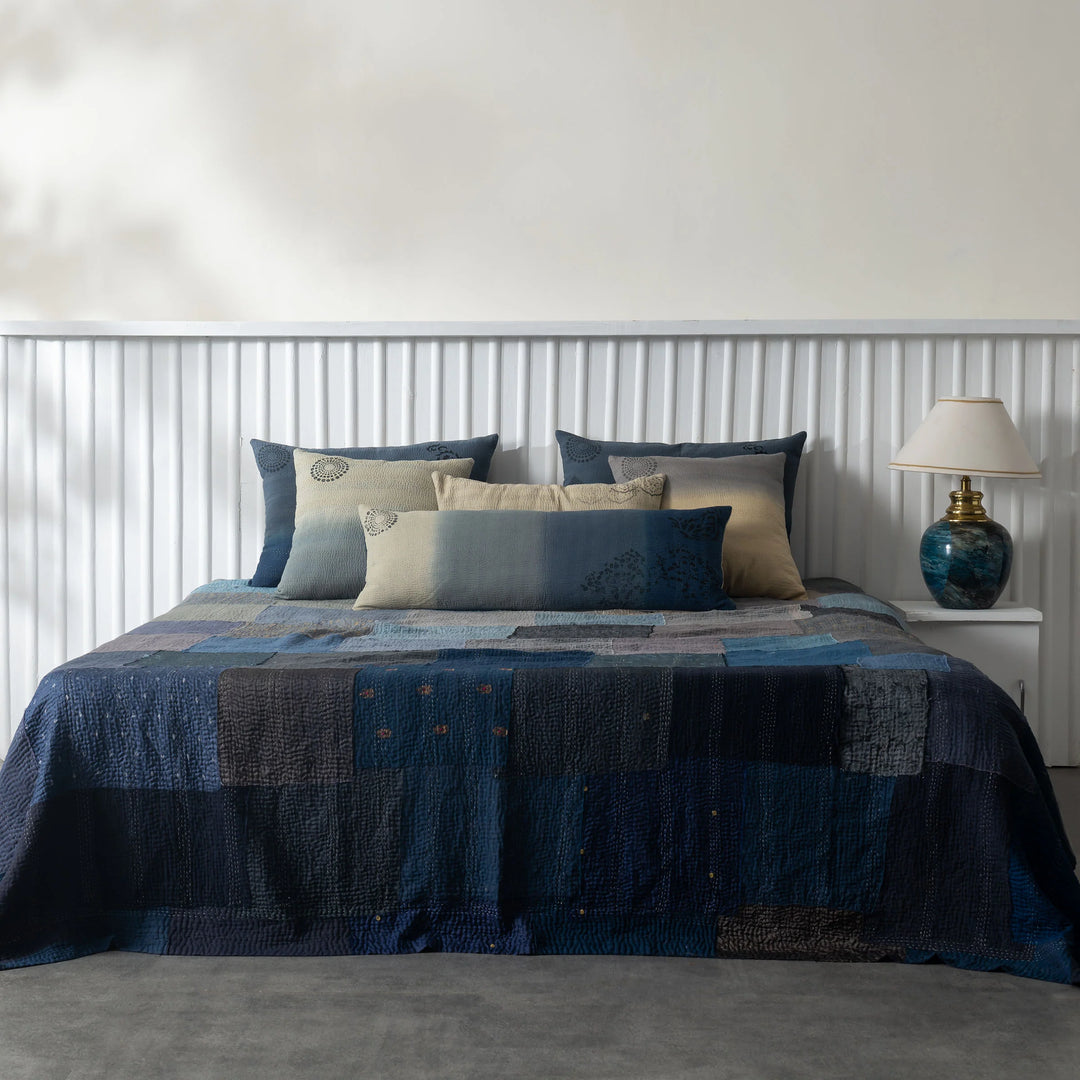 Ombre With Fray Patch Handmade Vintage Quilts - Navy