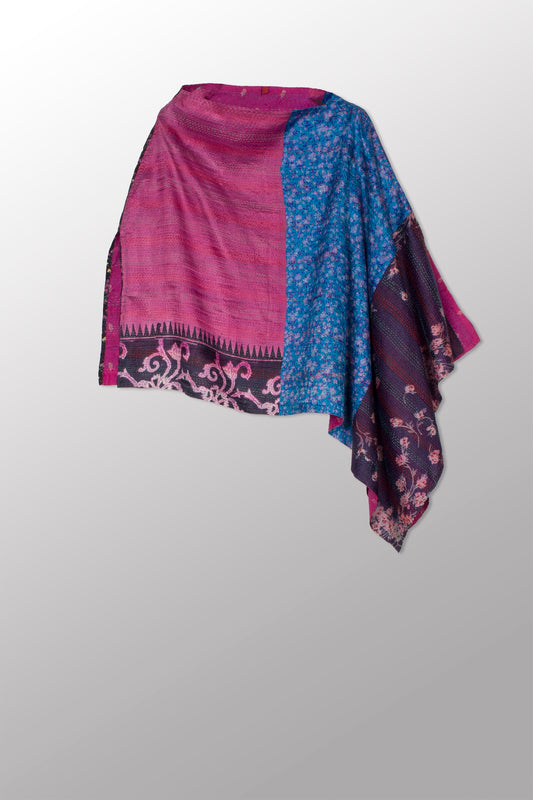 VINTAGE SILK KANTHA LONG CAPE - sv2841-mlt -