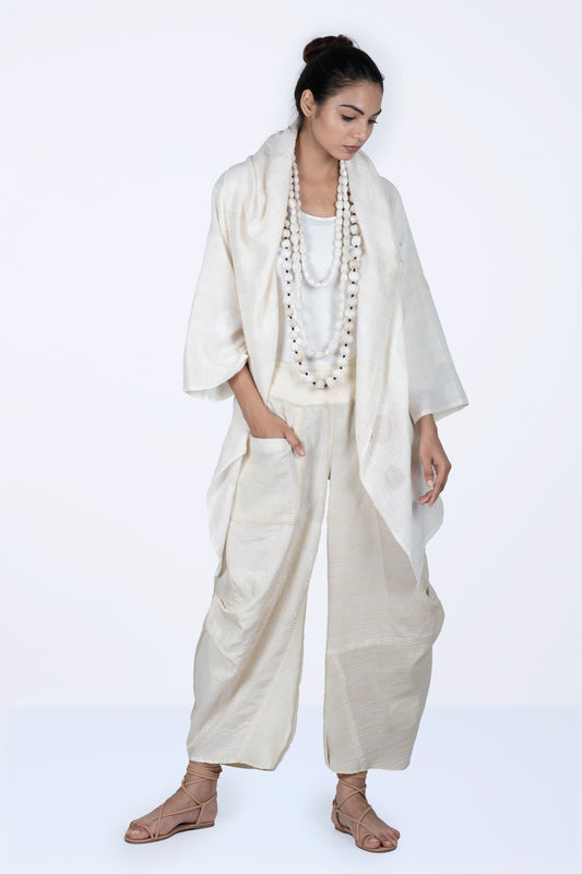 CUT THROUGH DOT AND HOLES KANTHA HOODED A-LINE JKT - cd2050-ivy -