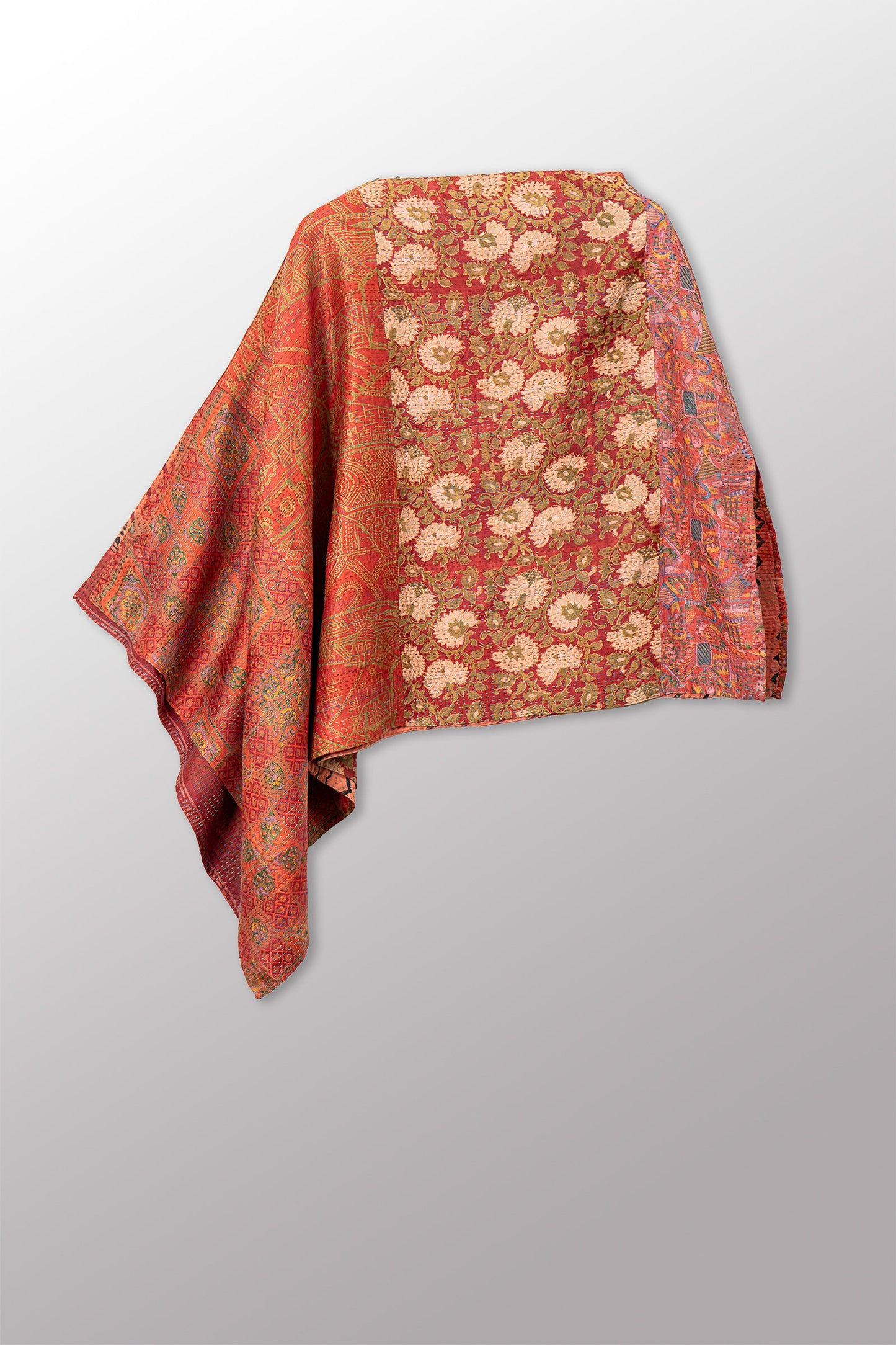 VINTAGE SILK KANTHA LONG CAPE - sv2841-0013a -