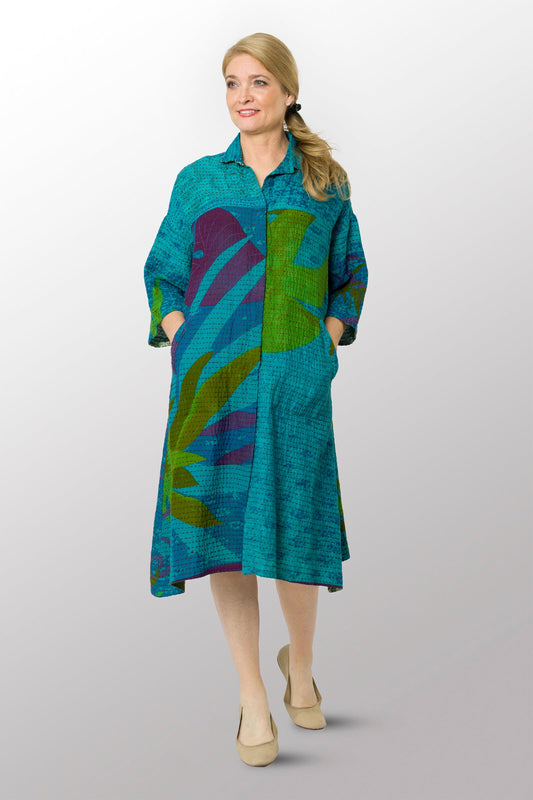 VINTAGE COTTON BBK KANTHA 3/4 SLV. SHIRT DRESS - bb2459-0001s -
