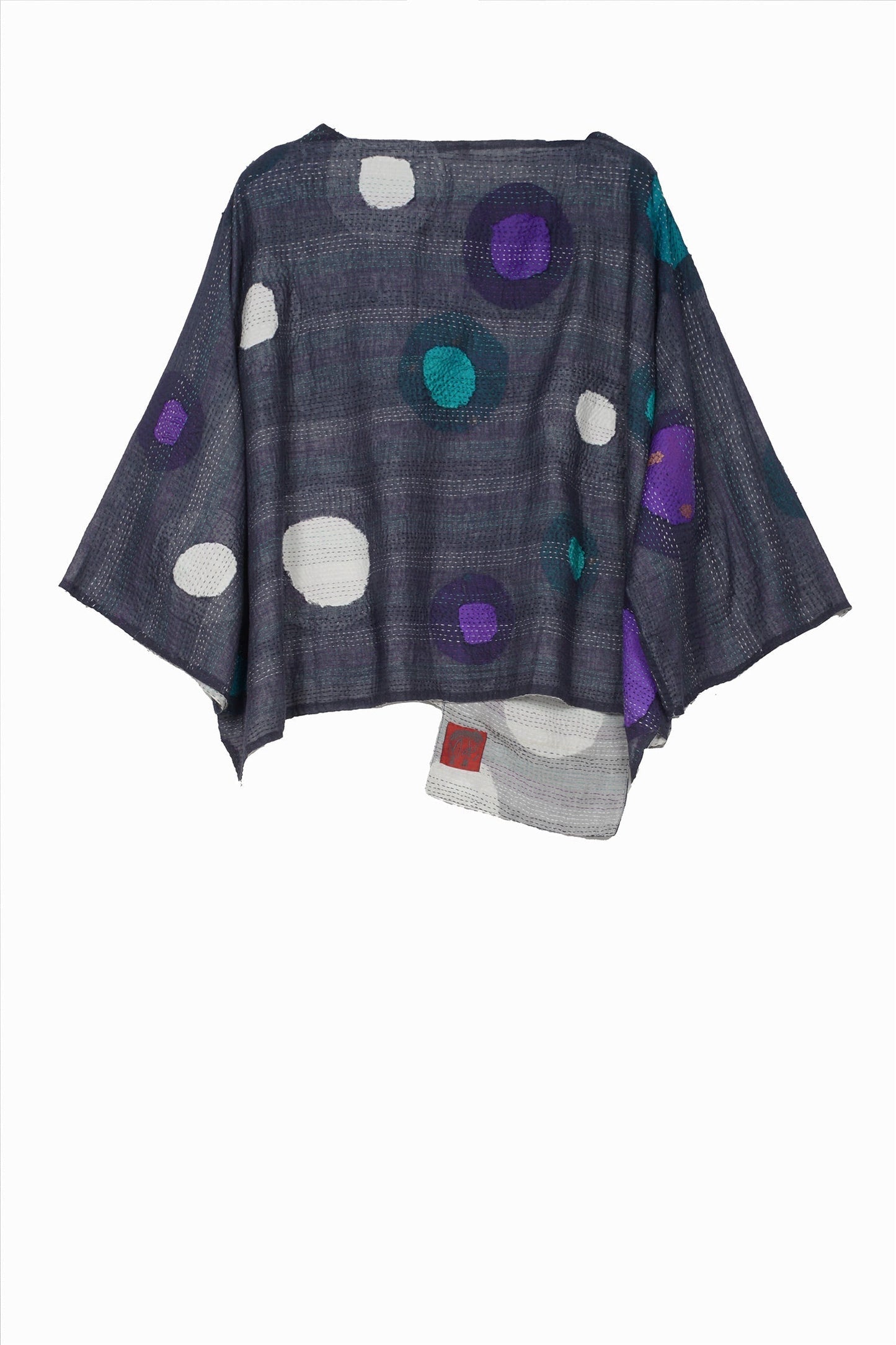 CUT OUT KANTHA 3/4 SLV. CROP TOP - ck2528-blu -